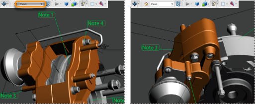 When the view of a 3D object is changed, any comment associated with that object disappears (right)