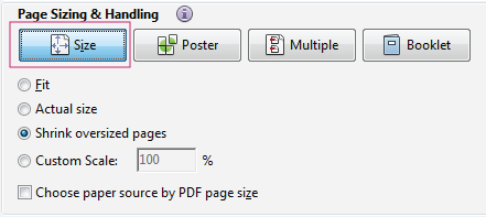 Click Size from the Print dialog box