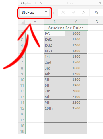 Rules Table Range Name