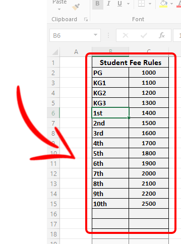 Rules Table Range