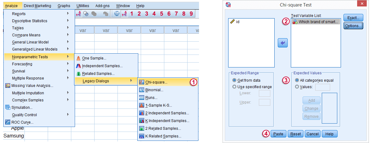 SPSS One-Sample Chi-Square Test Dialog