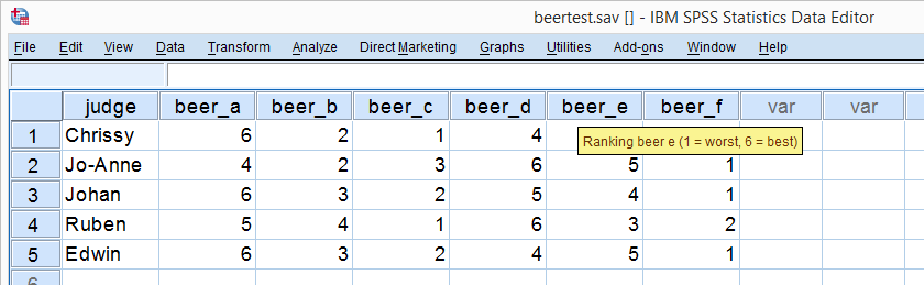 SPSS Beertest Dataview