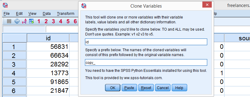 SPSS Clone Variables Tool Example 1