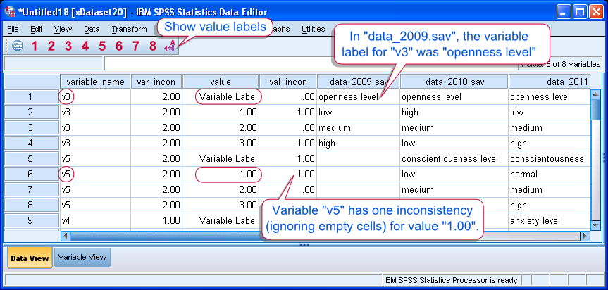 SPSS Compare Dictionaries Tool Result