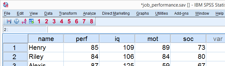 SPSS Regression Example - Data View