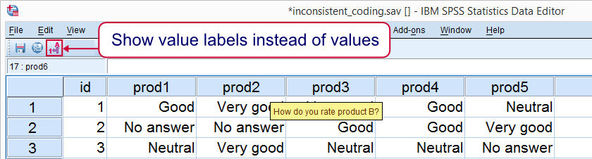 SPSS Recode With Value Labels Tool - Data View