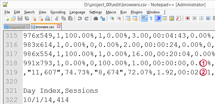 SPSS open .csv data - Notepad++ 2
