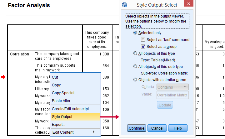 SPSS Output Modify Right Click Output Item