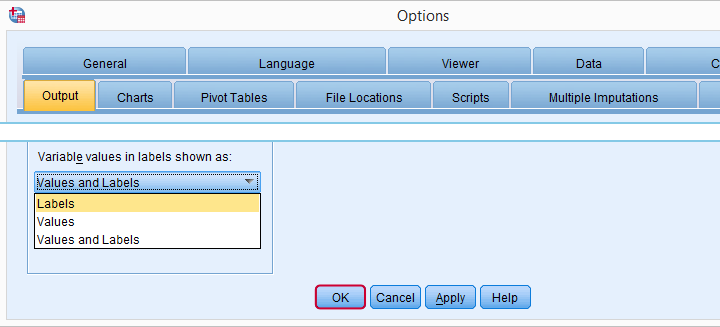 SPSS SET TNUMBERS from menu