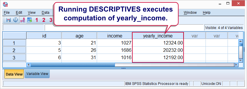 SPSS Transformations Executed