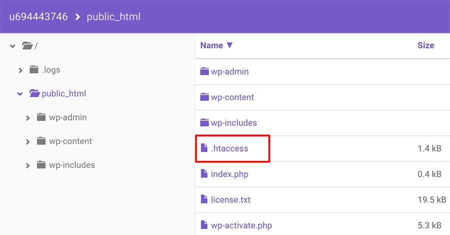 htaccess file in Hostinger File Manager